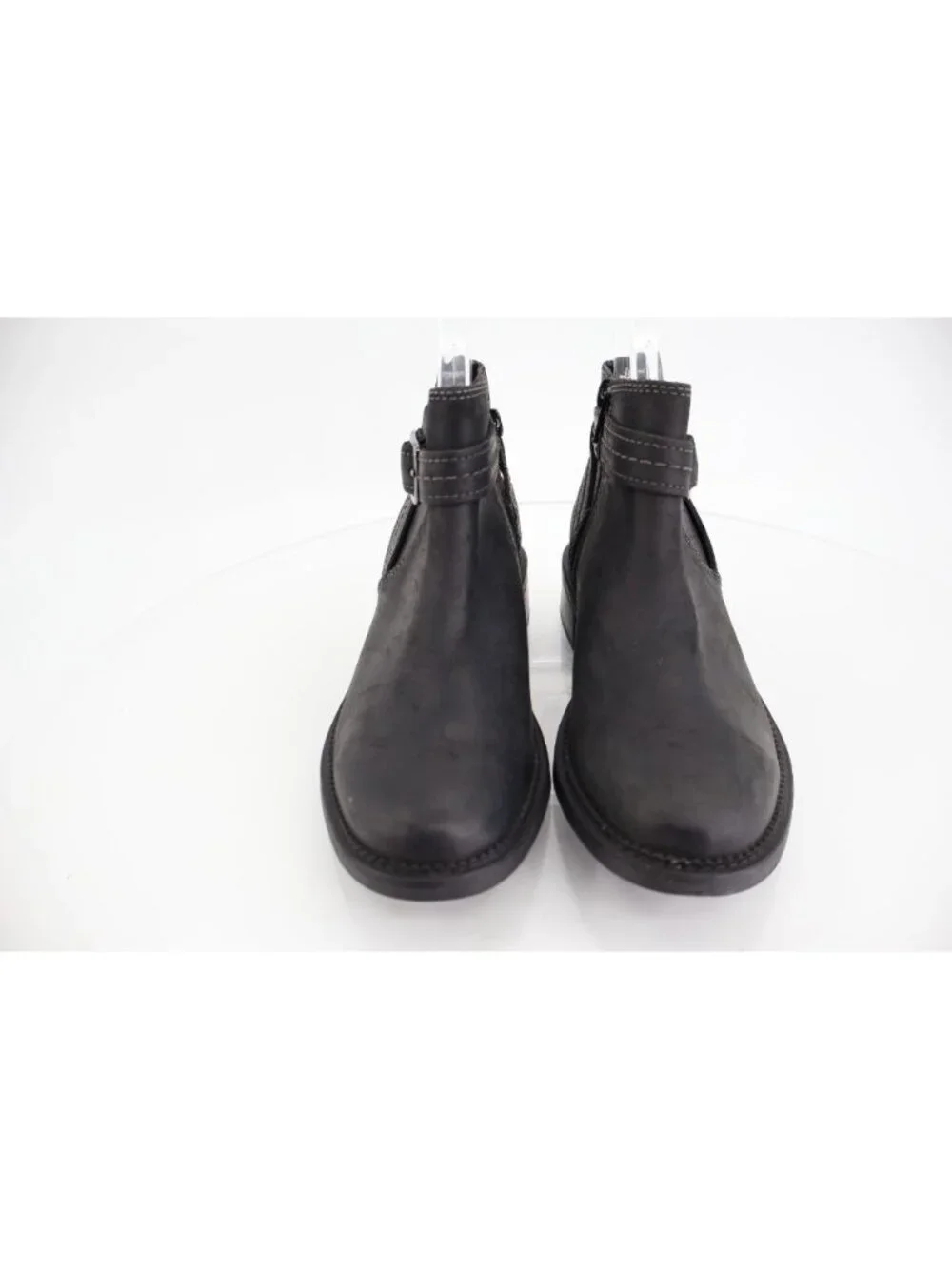 Clarks Womens Maye Strap Boot Size 5 M Black Leather Bootie Chunky Low Heel